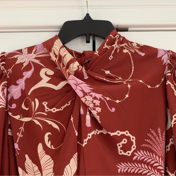 Johanna Ortiz Silk Dress Hanging Plants Printed Long Sleeve Maxi Gown Size 6 - Picture 8 of 15